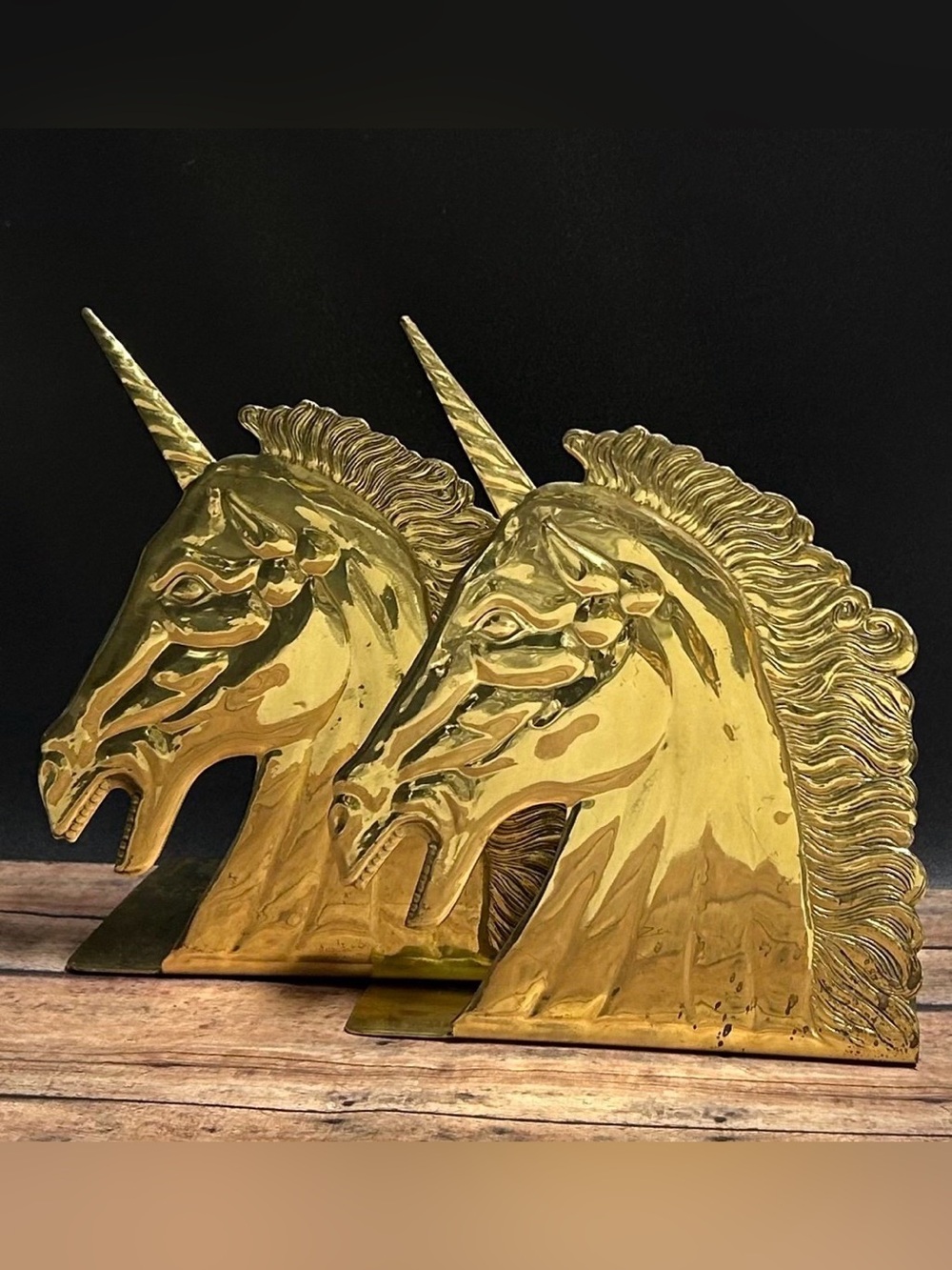 Unicorn Gold collectible Spirit Animal Metal Vintage Brass Bookends R7